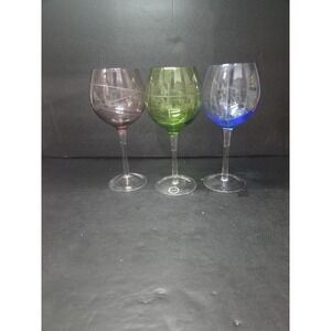 Fifth Avenue Crystal Medallion Balloon Wine Glasses, Blue Green Purple, Set Of 3